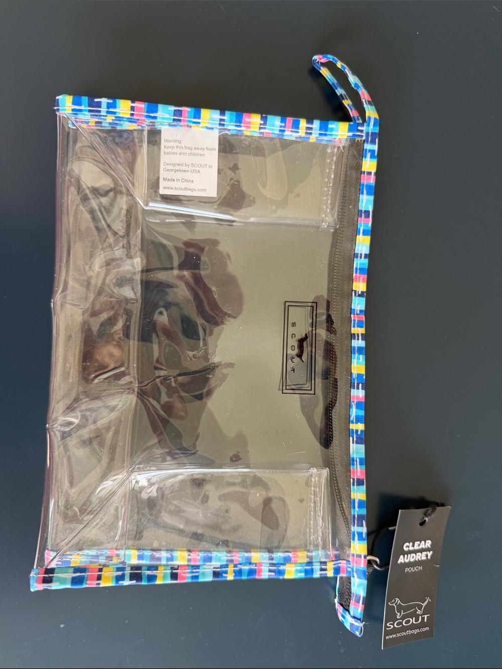 Scout Clear Cosmetic Pouch with Blue, Yellow & Pink Trim